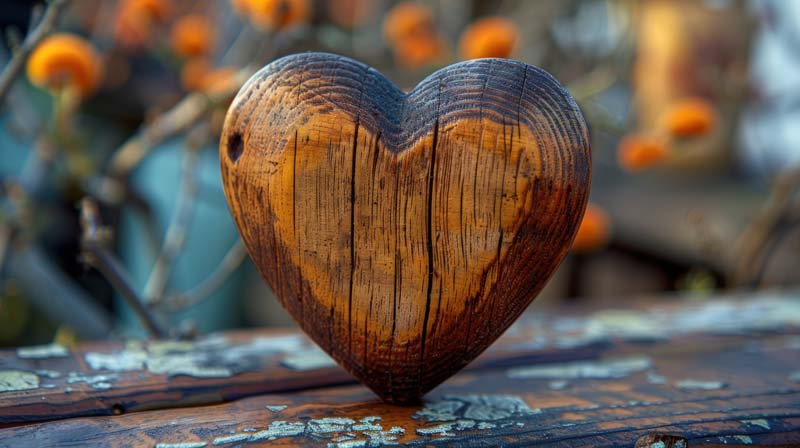 دانلود عکس قلب چوبی روی چوب