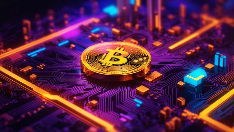 عکس مدار الکترونیکی بنفش و بیت کوین
