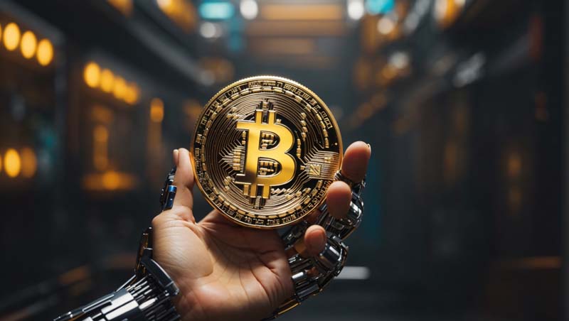 عکس سکه بیت کوین در دست آهنین