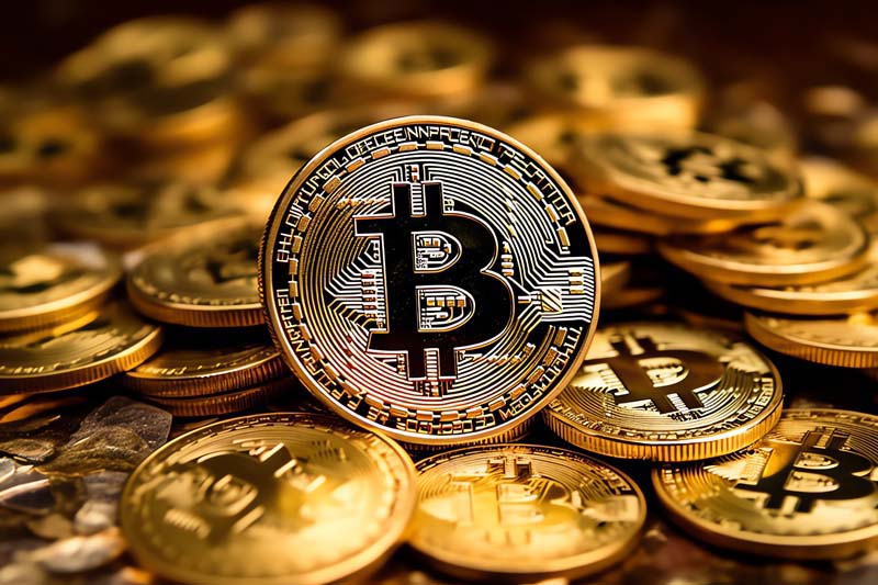 عکس انبوه بیت کوین با باز تابش طلایی