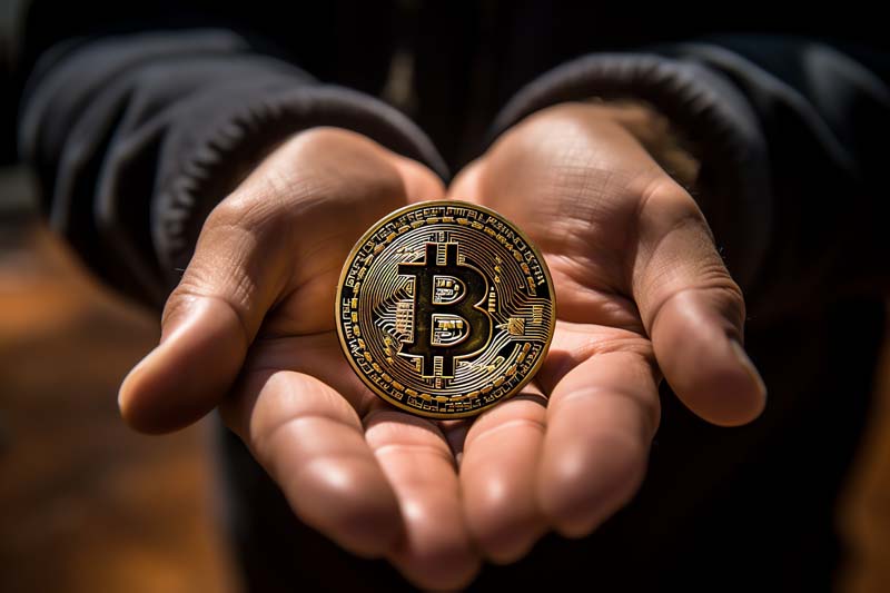 عکس بیت کوین در کف دو دست