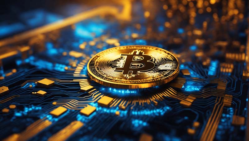 تصویر بیت کوین و مدار آبی