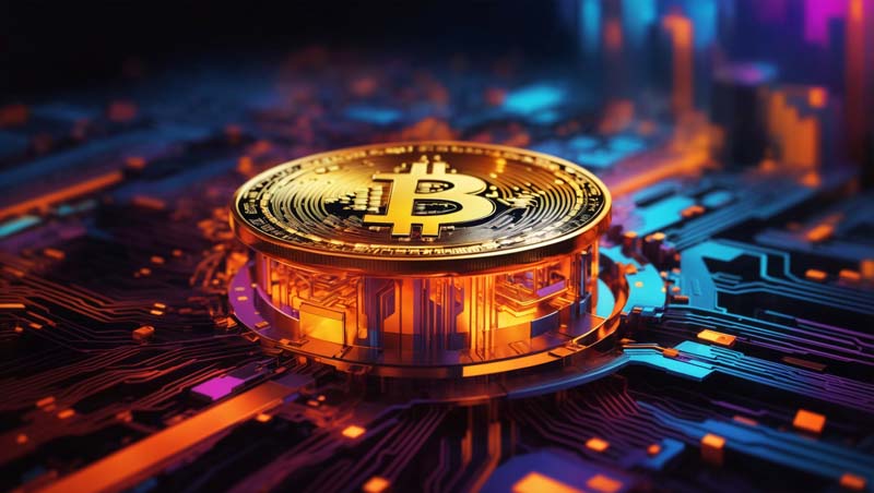 تصویر بیت کوین در مرکز مدار الکترونیکی