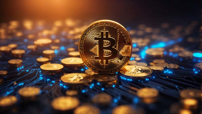 تصویر بیت کوین ها روی کیت آبی