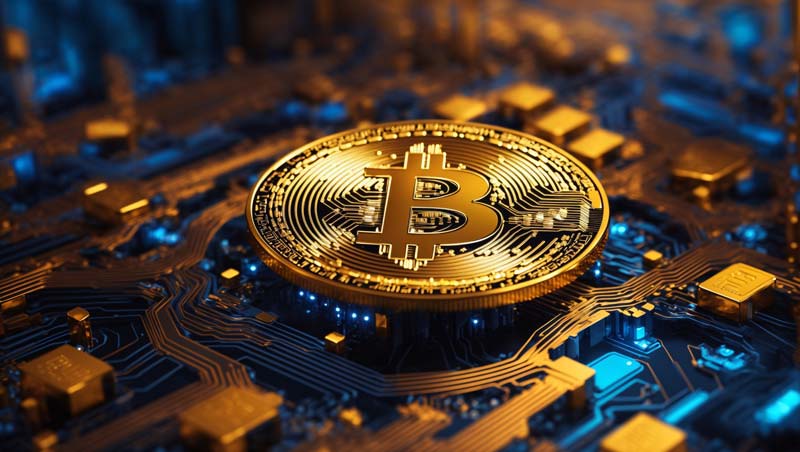 تصویر بیت کوین روی کیت آبی و زرد