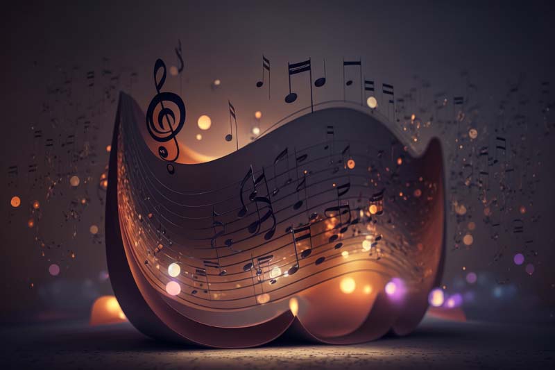 تصویر لارج فرمت از نت ها با زمینه بنفش