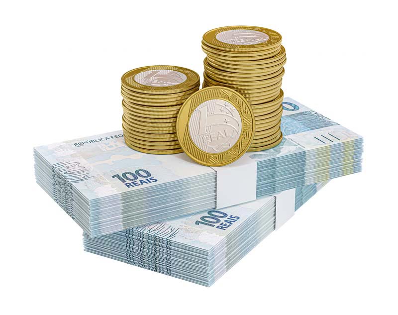 طرح گرافیکی از سکه و اسکناس رئال برزیل