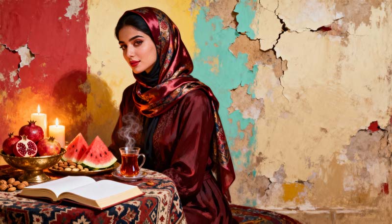 تصویر باکیفیت یلدا با لباس سنتی قرمز