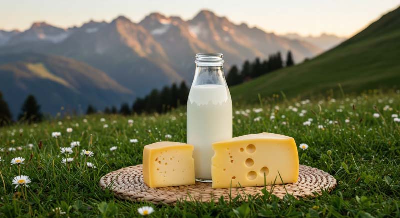 عکس زیبا از پنیر و شیر در کوهستان