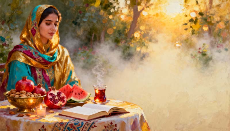 تصویر با کیفیت هنری یلدا با دختر سنتی