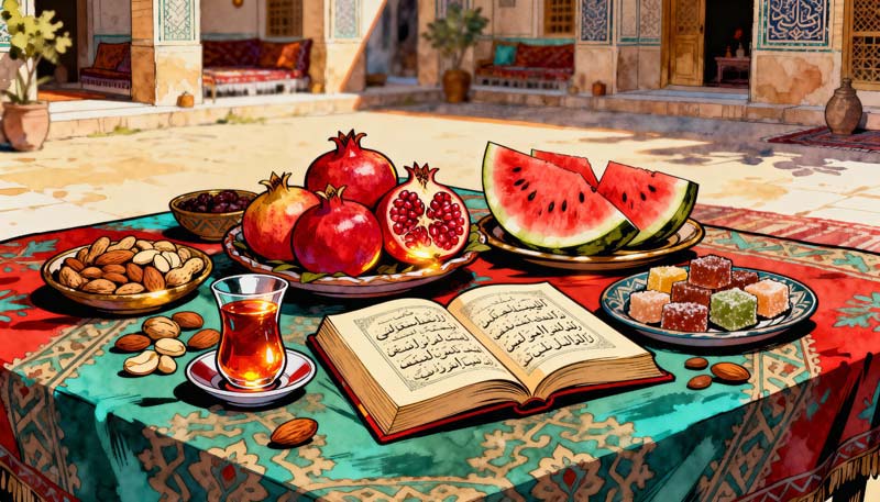 تصویر باکیفیت هنری سفره یلدا سنتی