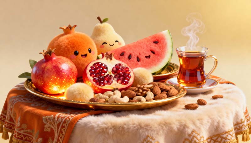 تصویر باکیفیت هنری سفره یلدا کارتونی
