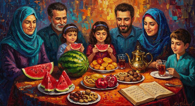 دانلود تصویر با کیفیت هنری سفره یلدا خانوادگی