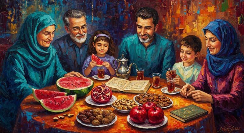 دانلود تصویر با کیفیت هنری سفره یلدا سنتی