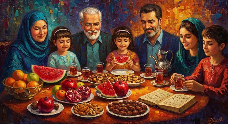 دانلود تصویر با کیفیت هنری سفره یلدا ایرانی