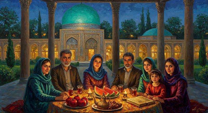 دانلود تصویر هنری شب یلدا با خانواده