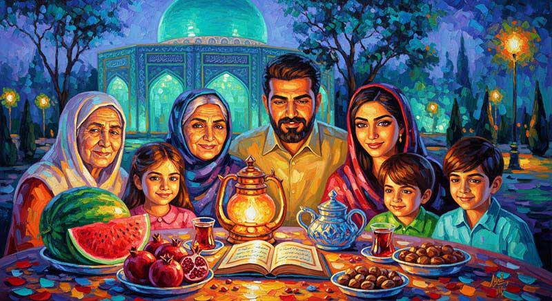 دانلود تصویر هنری شب یلدا با خانواده شاد