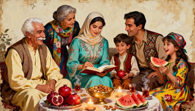دانلود تصویر نقاشی شب یلدا سنتی