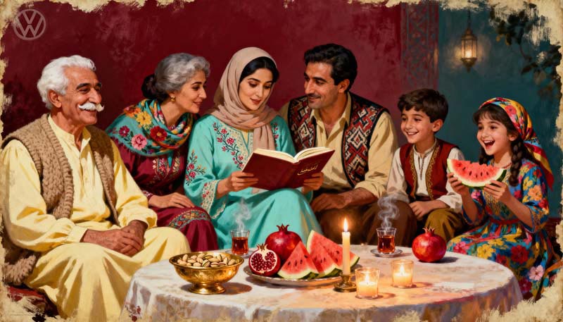 دانلود تصویر نقاشی شب یلدا ایرانی