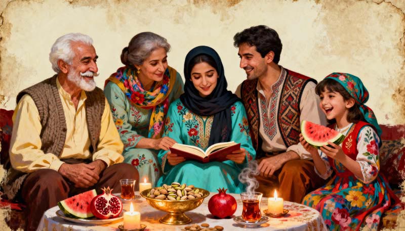 دانلود تصویر نقاشی شب یلدا صمیمی