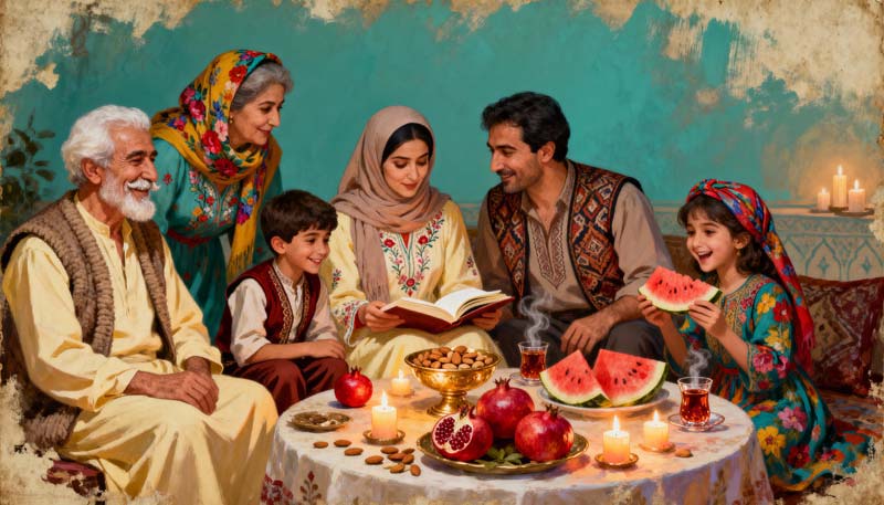 دانلود تصویر باکیفیت نقاشی شب یلدا خانوادگی