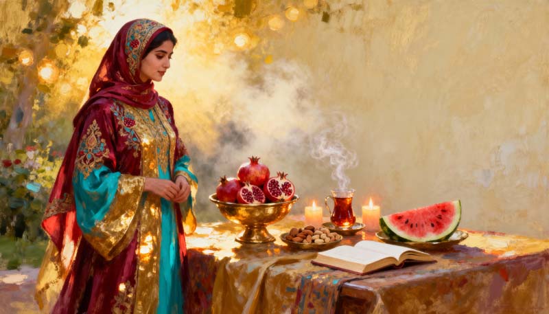 دانلود تصویر باکیفیت نقاشی شب یلدای سنتی