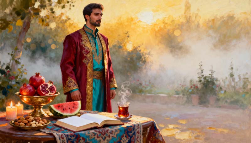 دانلود تصویر با کیفیت نقاشی جشن یلدا سنتی