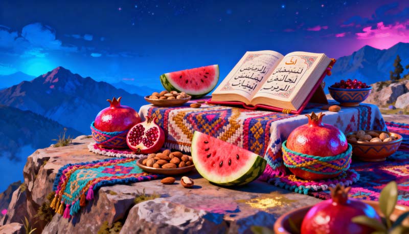دانلود تصویر با کیفیت نقاشی جشن یلدا با میوه