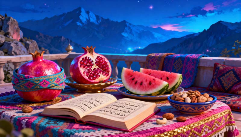 دانلود تصویر با کیفیت نقاشی سفره یلدا زیبا