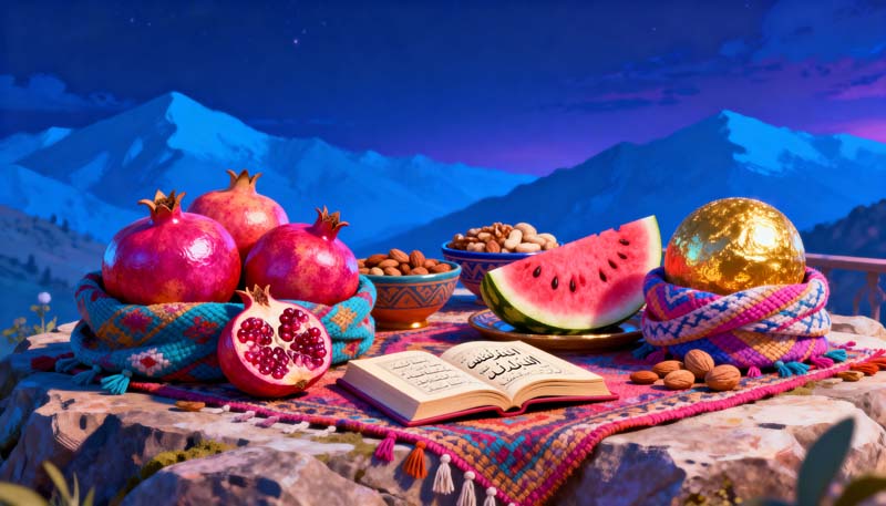 دانلود تصویر با کیفیت نقاشی سفره یلدا سنتی