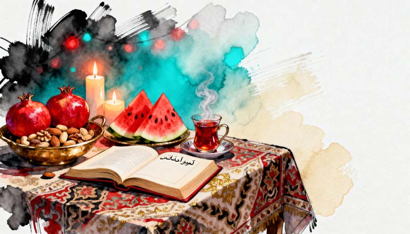 دانلود تصویر باکیفیت نقاشی سفره یلدا سنتی