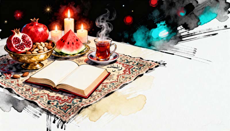 دانلود تصویر باکیفیت نقاشی سفره یلدا ایرانی