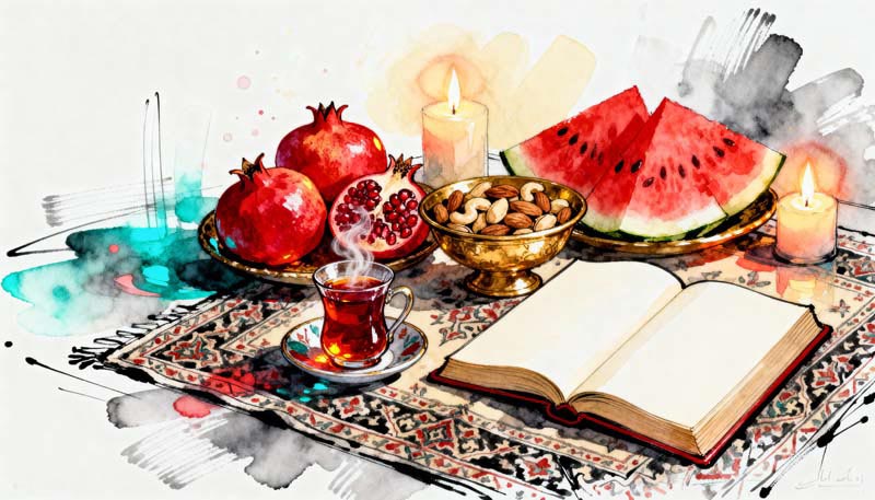 دانلود تصویر باکیفیت نقاشی سفره یلدا باستانی