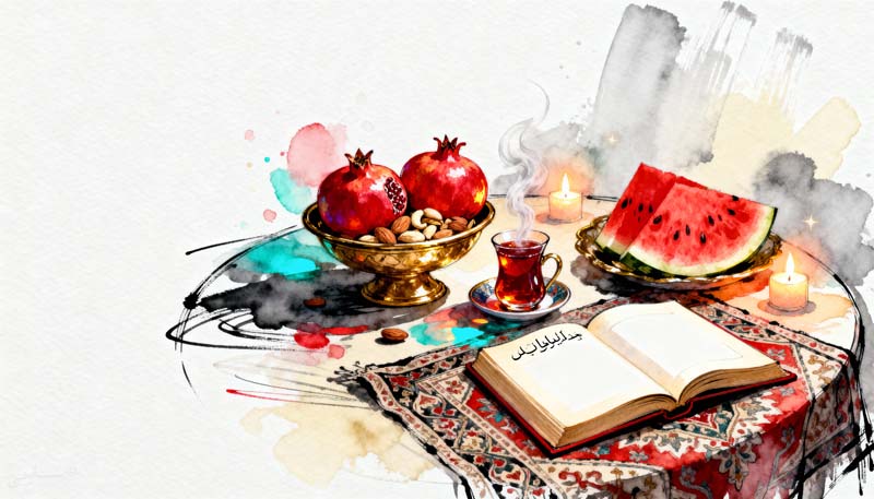 دانلود تصویر باکیفیت نقاشی سفره یلدای ایرانی