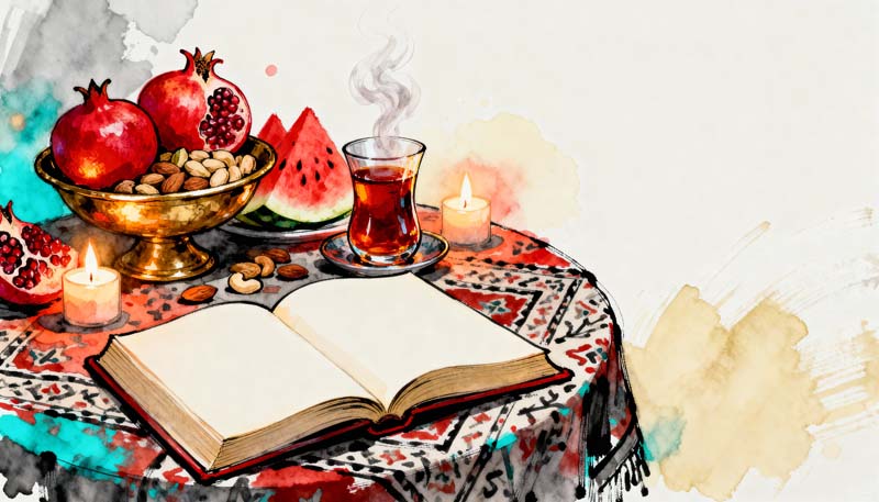 دانلود تصویر باکیفیت نقاشی سفره یلدای پاییزی