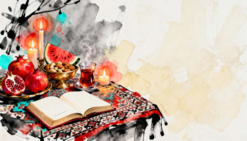 دانلود تصویر گرافیکی نقاشی سفره یلدا پاییزی