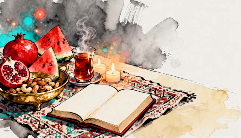 دانلود تصویر گرافیکی نقاشی سفره یلدا ایرانی