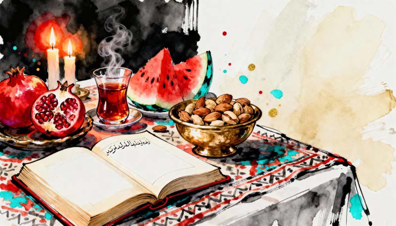 دانلود تصویر گرافیکی نقاشی سفره یلدا بزرگ