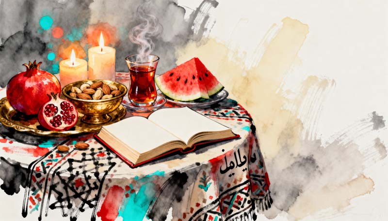 دانلود تصویر گرافیکی نقاشی سفره یلدا با شمع