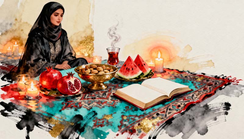 دانلود تصویر گرافیکی نقاشی یلدا و خانم زیبا