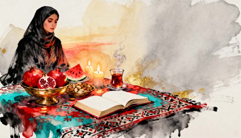 دانلود تصویر گرافیکی نقاشی یلدا با خانم زیبا