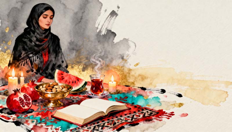 دانلود تصویر گرافیکی نقاشی یلدا و دختر زیبا