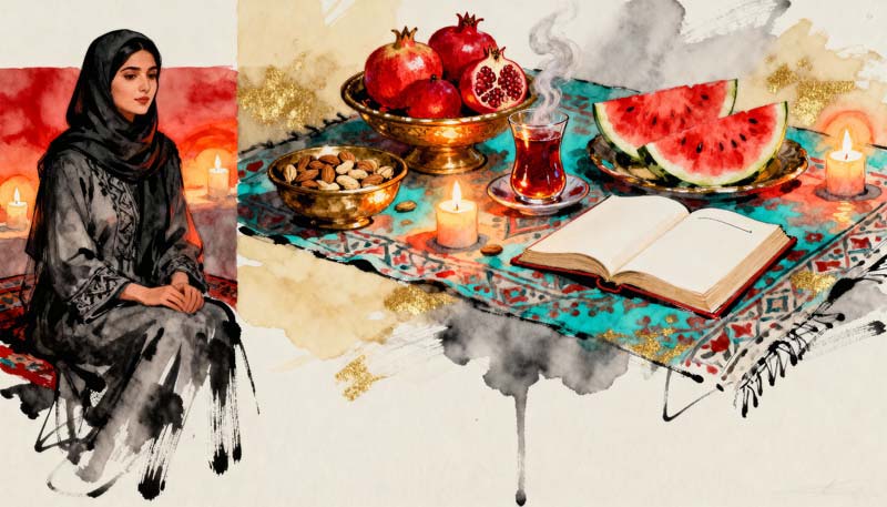 دانلود تصویر گرافیکی نقاشی یلدا با دختر زیبا