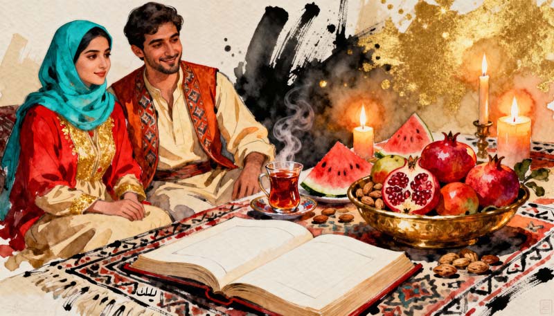 تصویر گرافیکی نقاشی یلدا عاشقانه