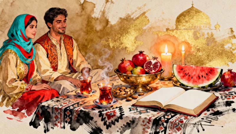 تصویر گرافیکی نقاشی یلدا رومانتیک
