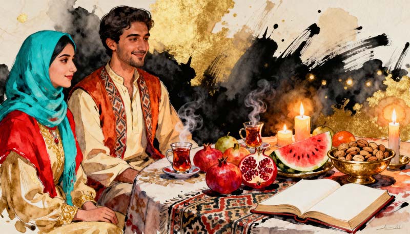 تصویر گرافیکی یلدا سنتی دو نفره