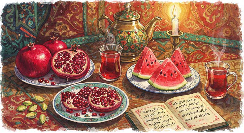 تصویر گرافیکی سفره یلدا کارتونی