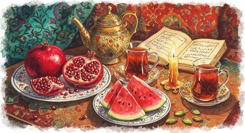 تصویر گرافیکی سفره یلدا سنتی