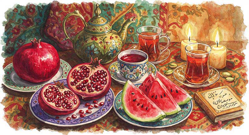 تصویر گرافیکی سفره یلدای سنتی