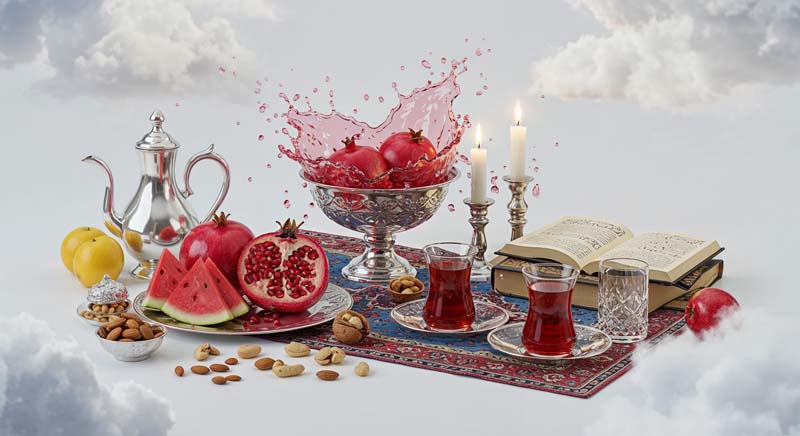 دانلود تصویر گرافیکی جشن یلدا روی ابرها